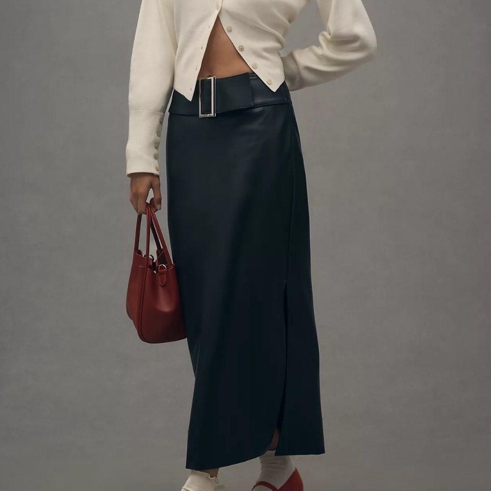 Anthropologie Belted Faux-Leather Skirt NWT